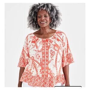 Style & co Floral Blouse Size M Orange Ruffle Detail NWT